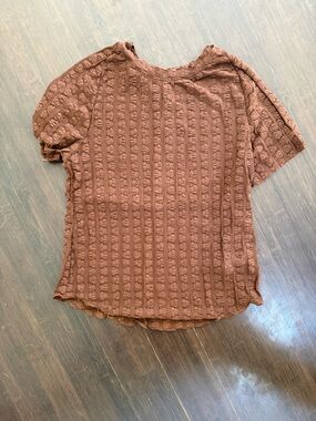 Free People Brown Textured Short Sleeve Top